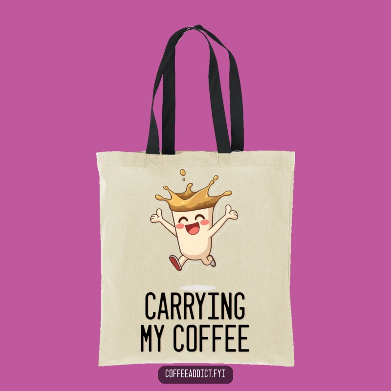 Funny Coffee Splash Tote Bag - Enthusiastic Leaping Character Carry-All