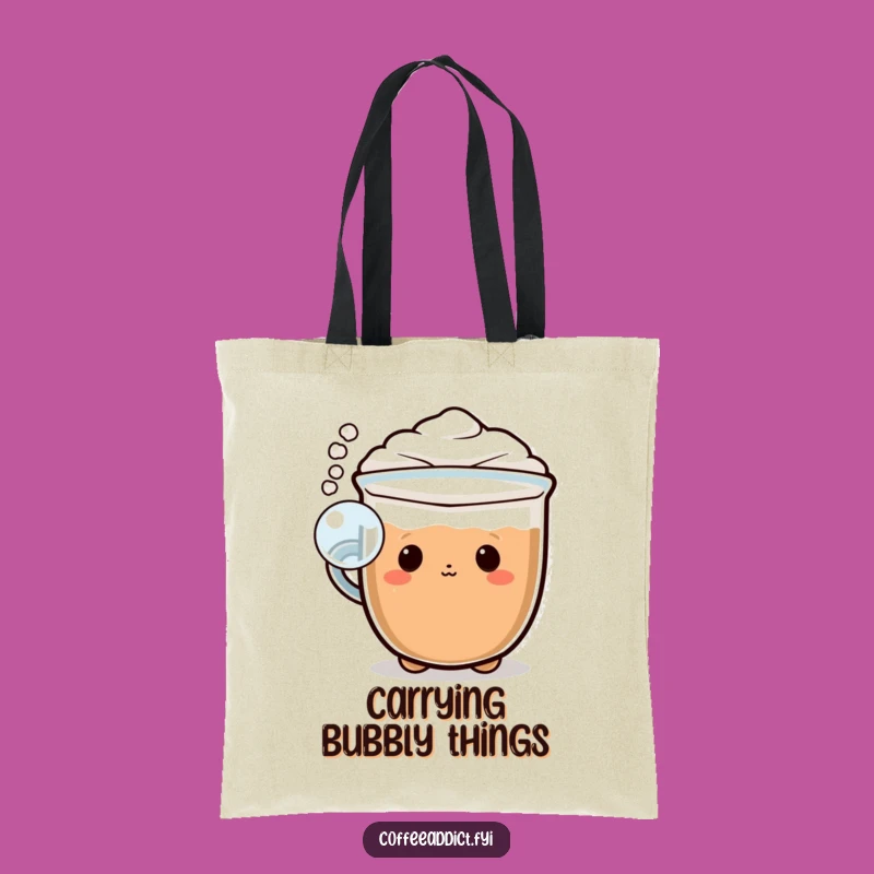 Funny Kawaii Cappuccino Tote Bag: Playful Foam Bubble Carry-All
